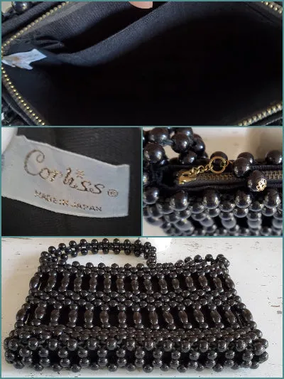 60s Purse - Black Mod Beaded Handbag