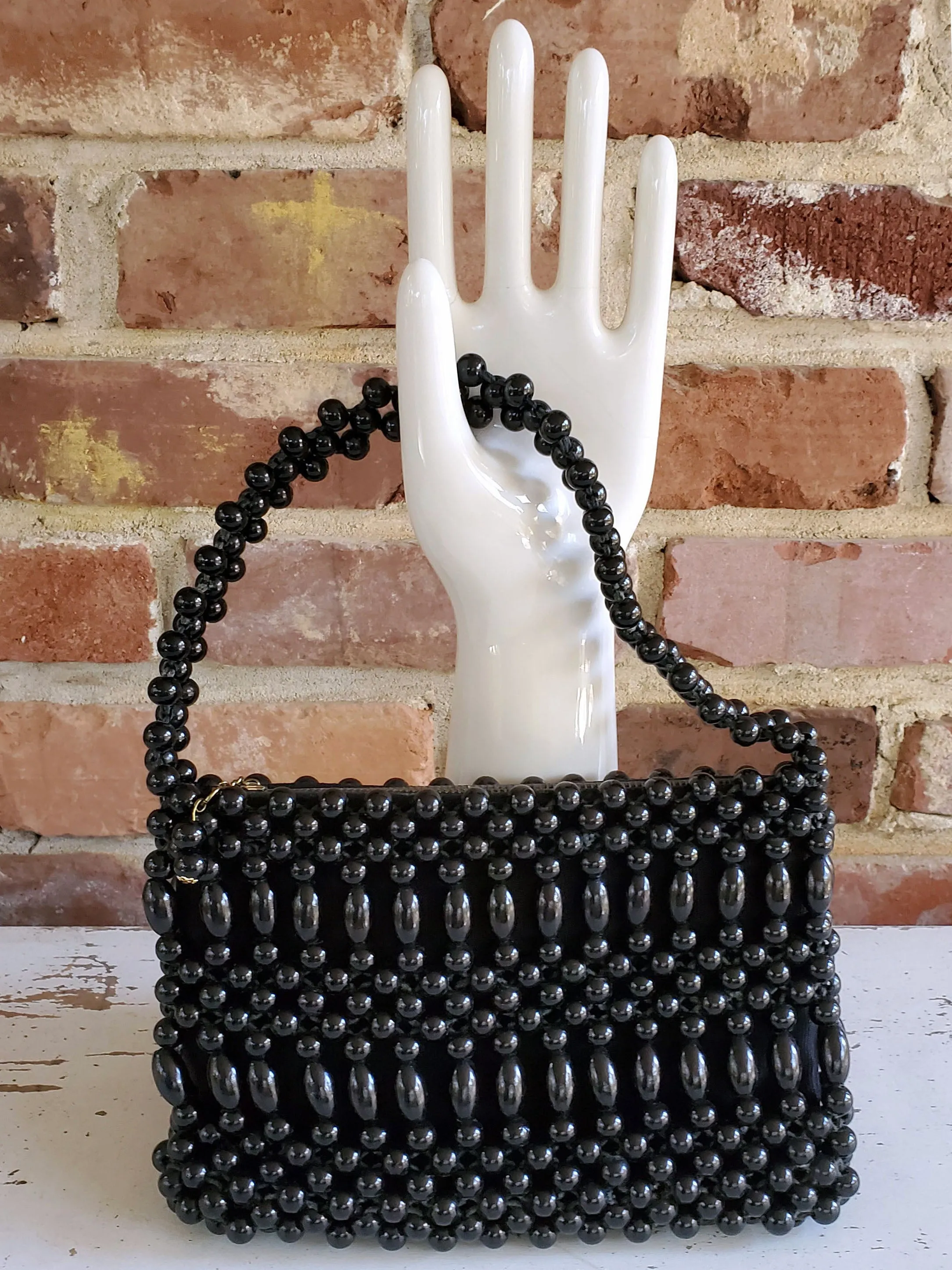 60s Purse - Black Mod Beaded Handbag