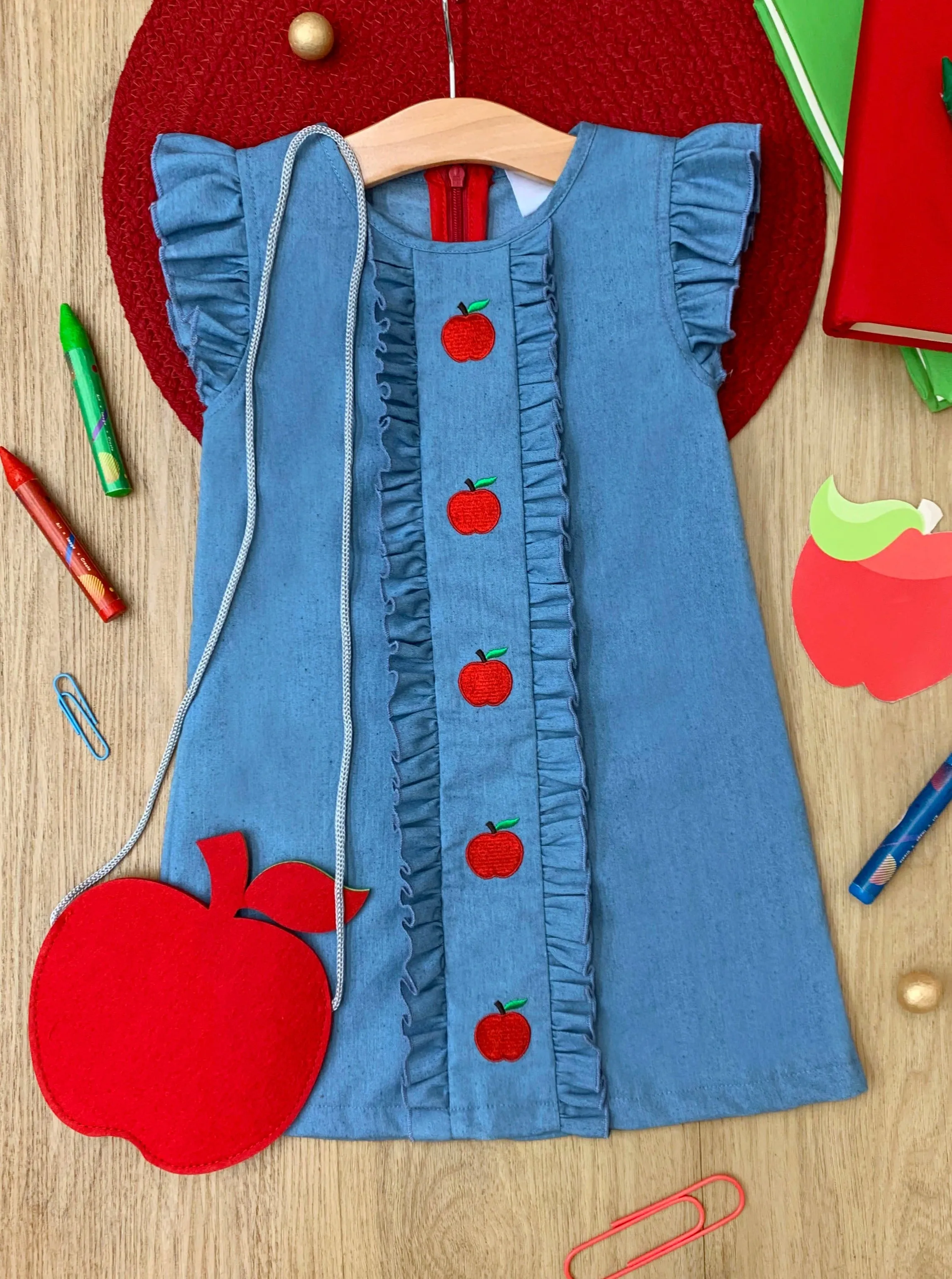 A is For Apple Denim Dress and Apple Purse Set