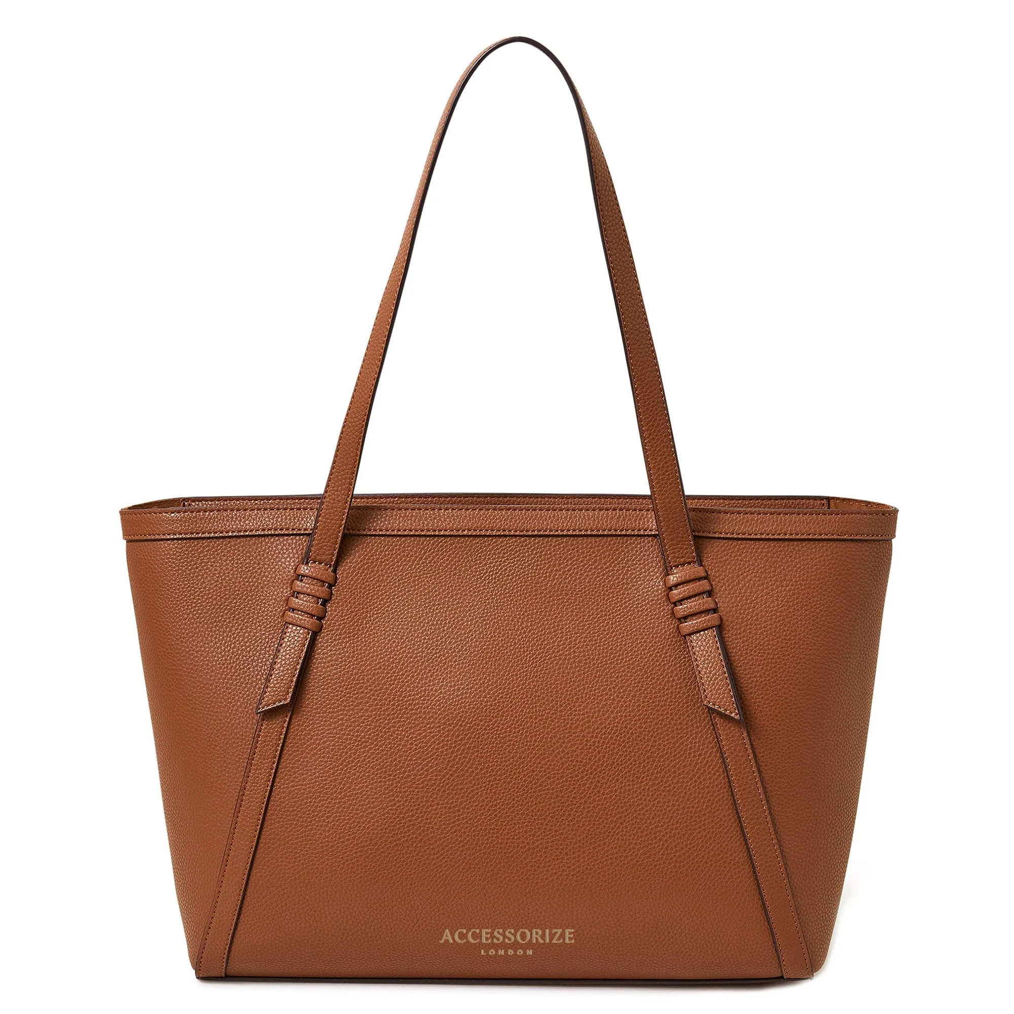 Accessorize London Women's Faux Leather Brown Artisan Strap Detail Work Tote Bag