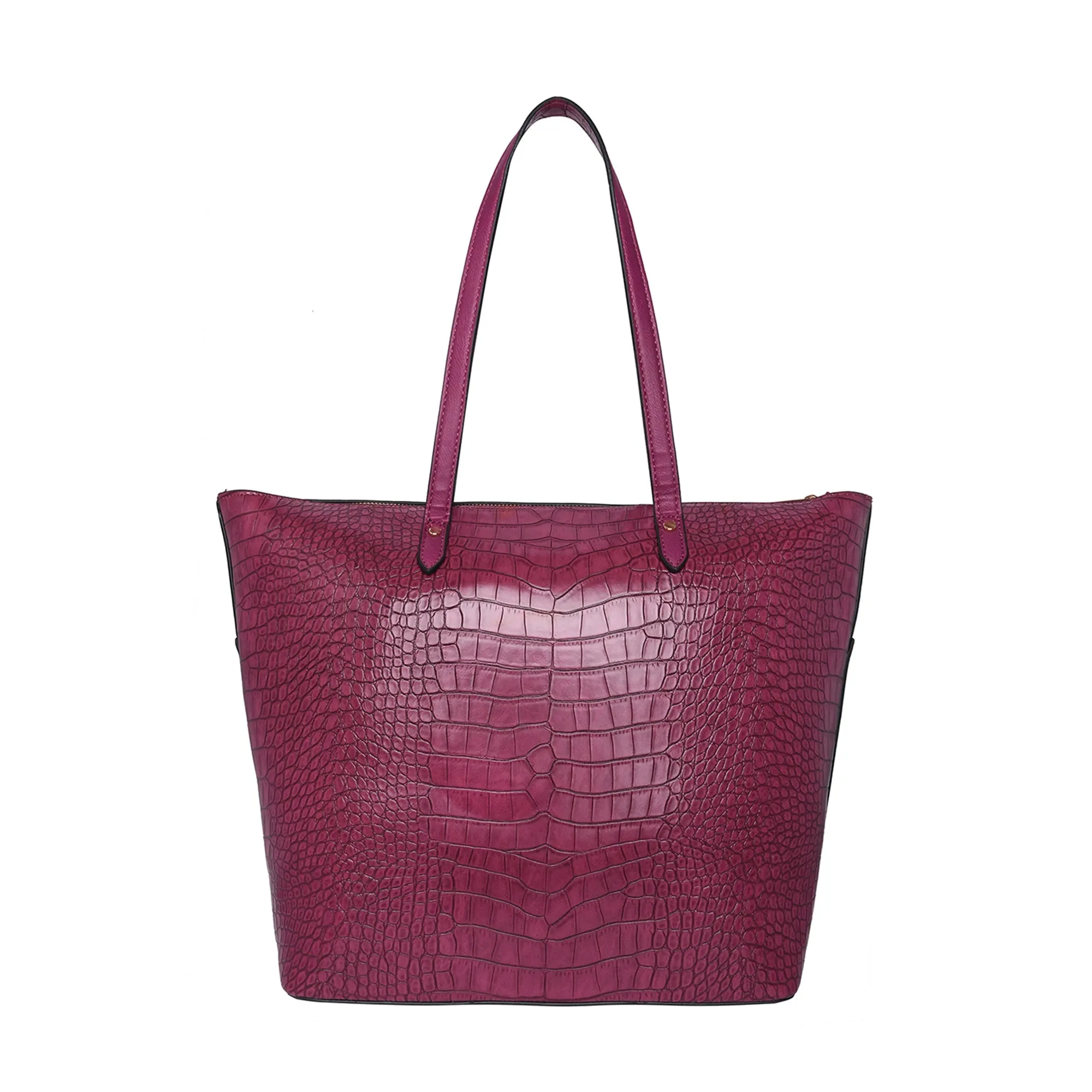 Accessorize London Women's Faux Leather Burgundy Croc texture Spacious Emily Tote Bag