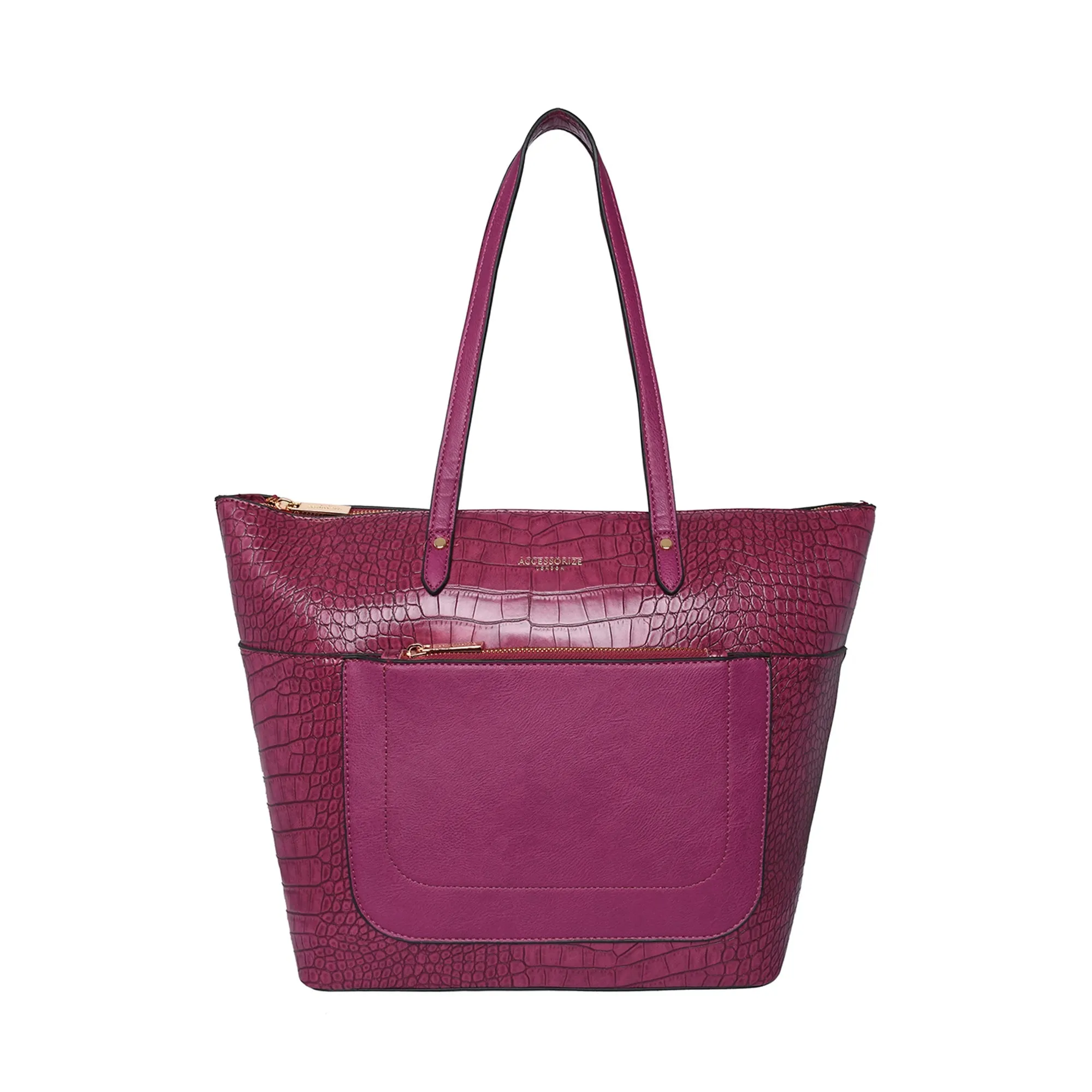 Accessorize London Women's Faux Leather Burgundy Croc texture Spacious Emily Tote Bag