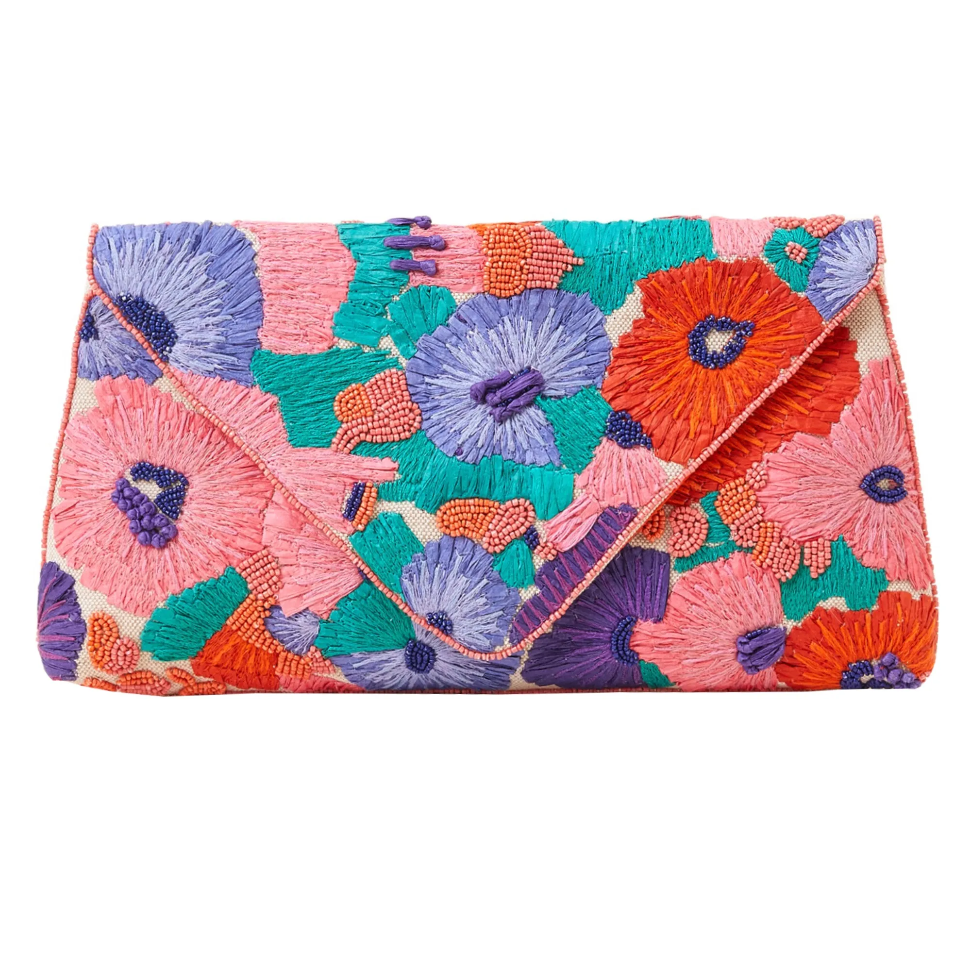 Accessorize London Women's Multi Raffia Embellished Floral Clutch Bag