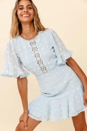 Afternoon Delight Crochet Bust Accent Open Back Dress Baby Blue