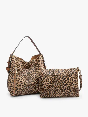 Alexa 2-in-1 Hobo Bag w/Dual Zip Compartments in Leopard-Mustard