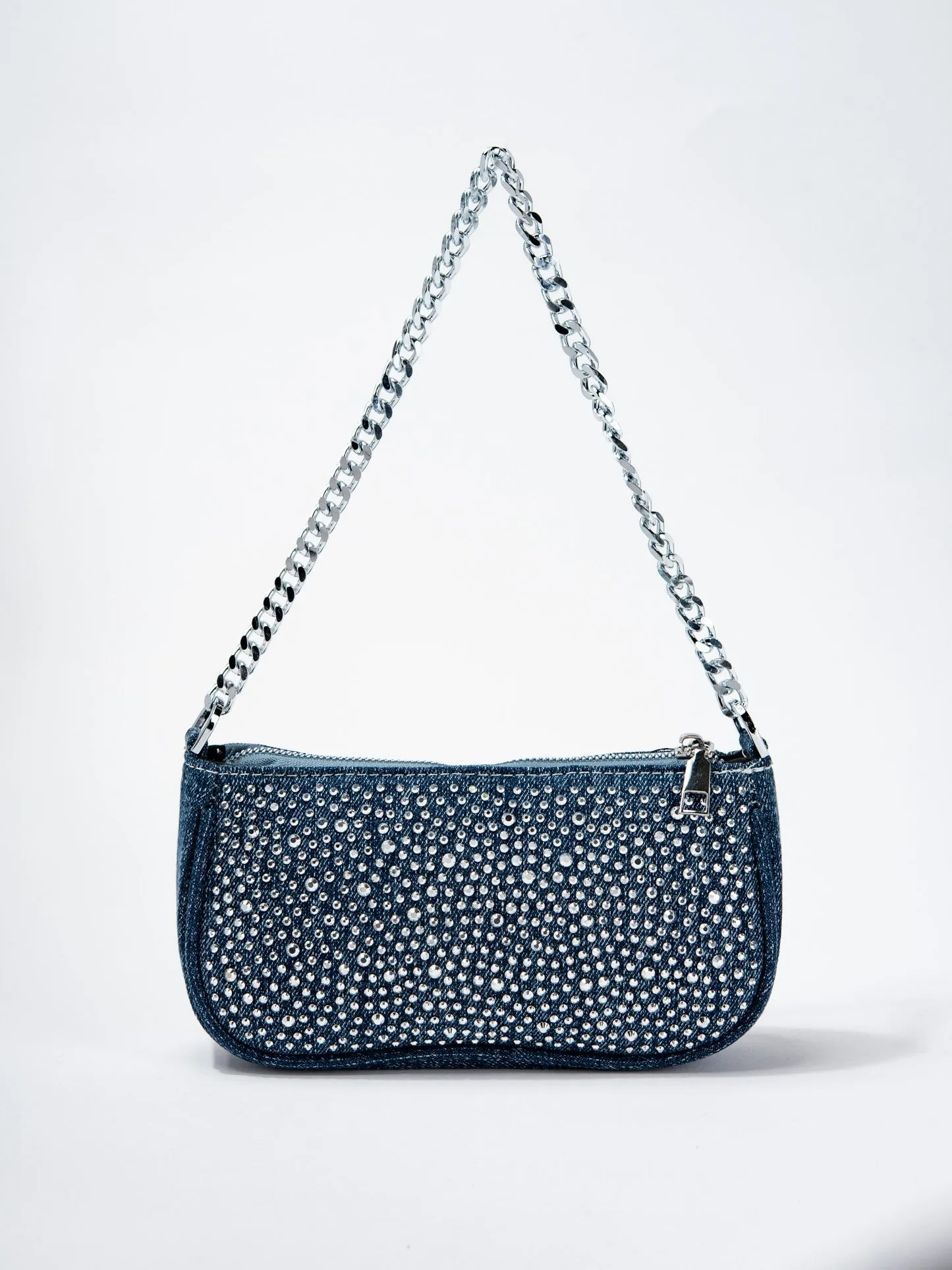 Allegra Denim Stone Studded Shoulder Bag