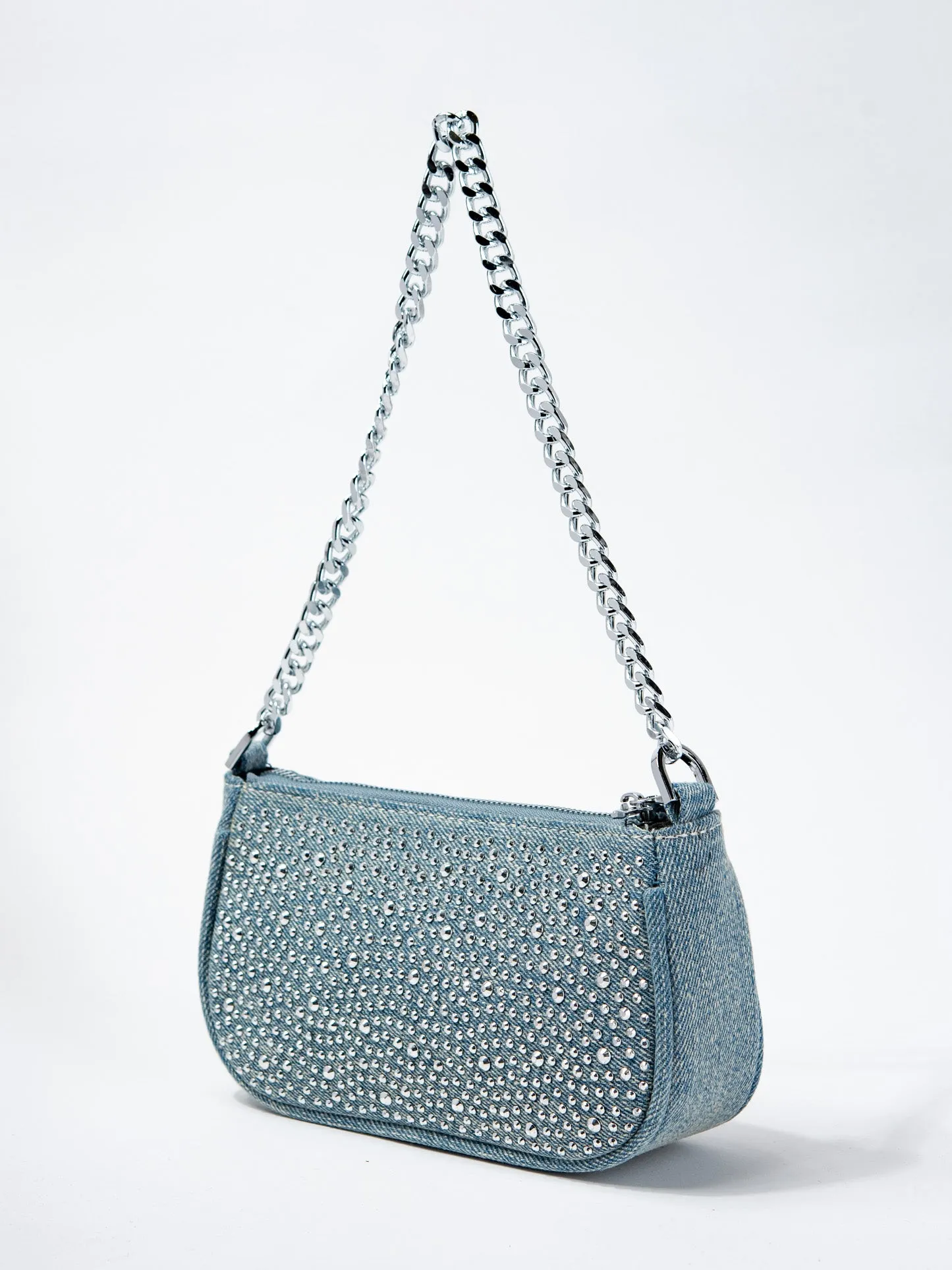 Allegra Denim Stone Studded Shoulder Bag