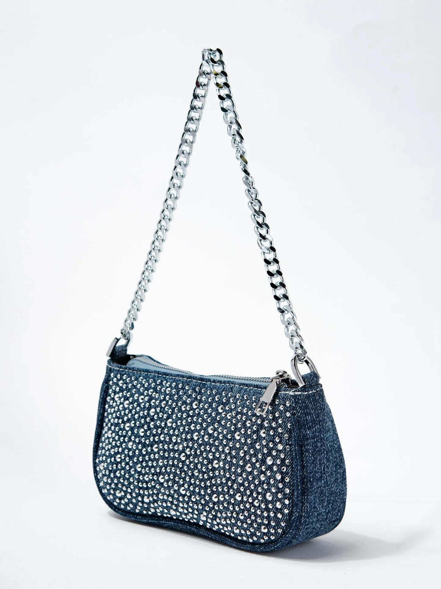 Allegra Denim Stone Studded Shoulder Bag