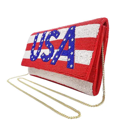 American USA Flag Beaded Clutch Crossbody Bag