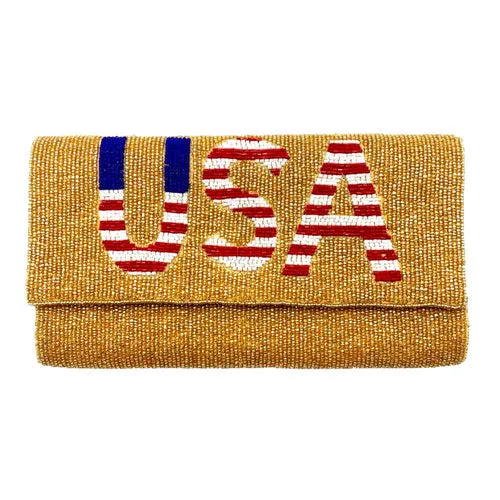 American USA Flag Beaded Clutch Crossbody Bag