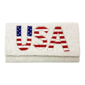 American USA Flag Beaded Clutch Crossbody Bag