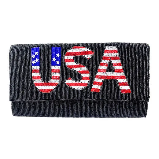 American USA Flag Beaded Clutch Crossbody Bag