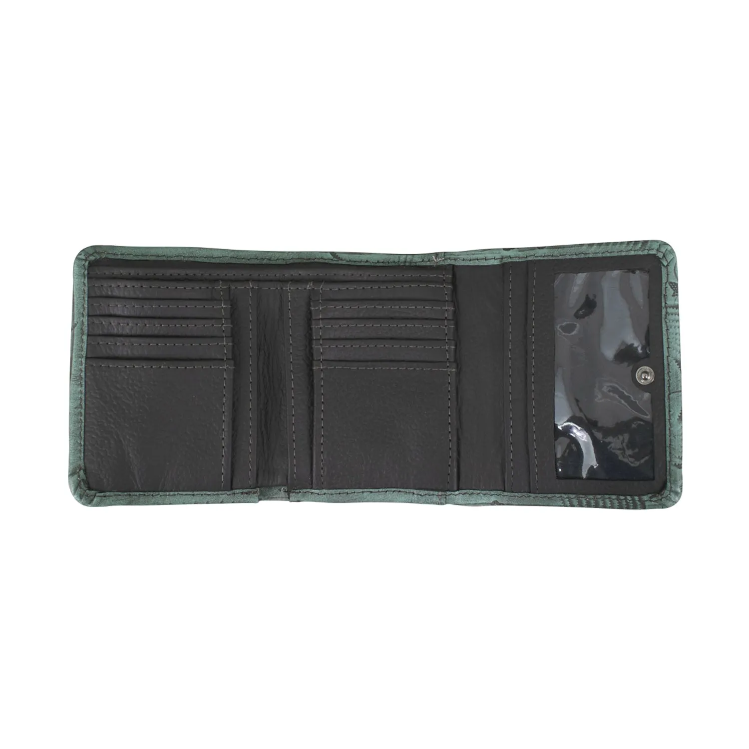 American West Small Distressed Charcoal Leather Concho Trifold Wallet