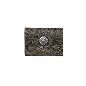 American West Small Distressed Charcoal Leather Concho Trifold Wallet