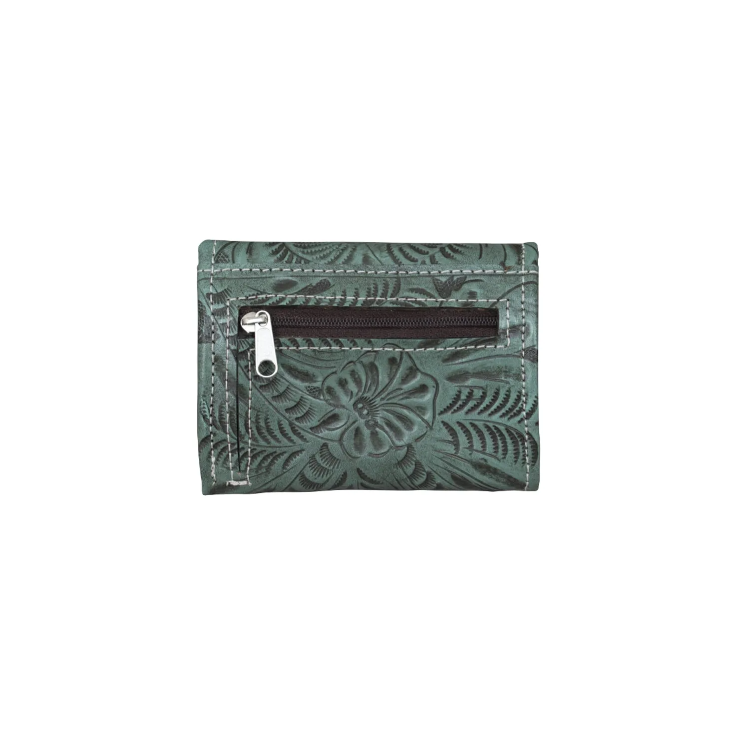 American West Small Marine Turquoise Leather Concho Trifold Wallet