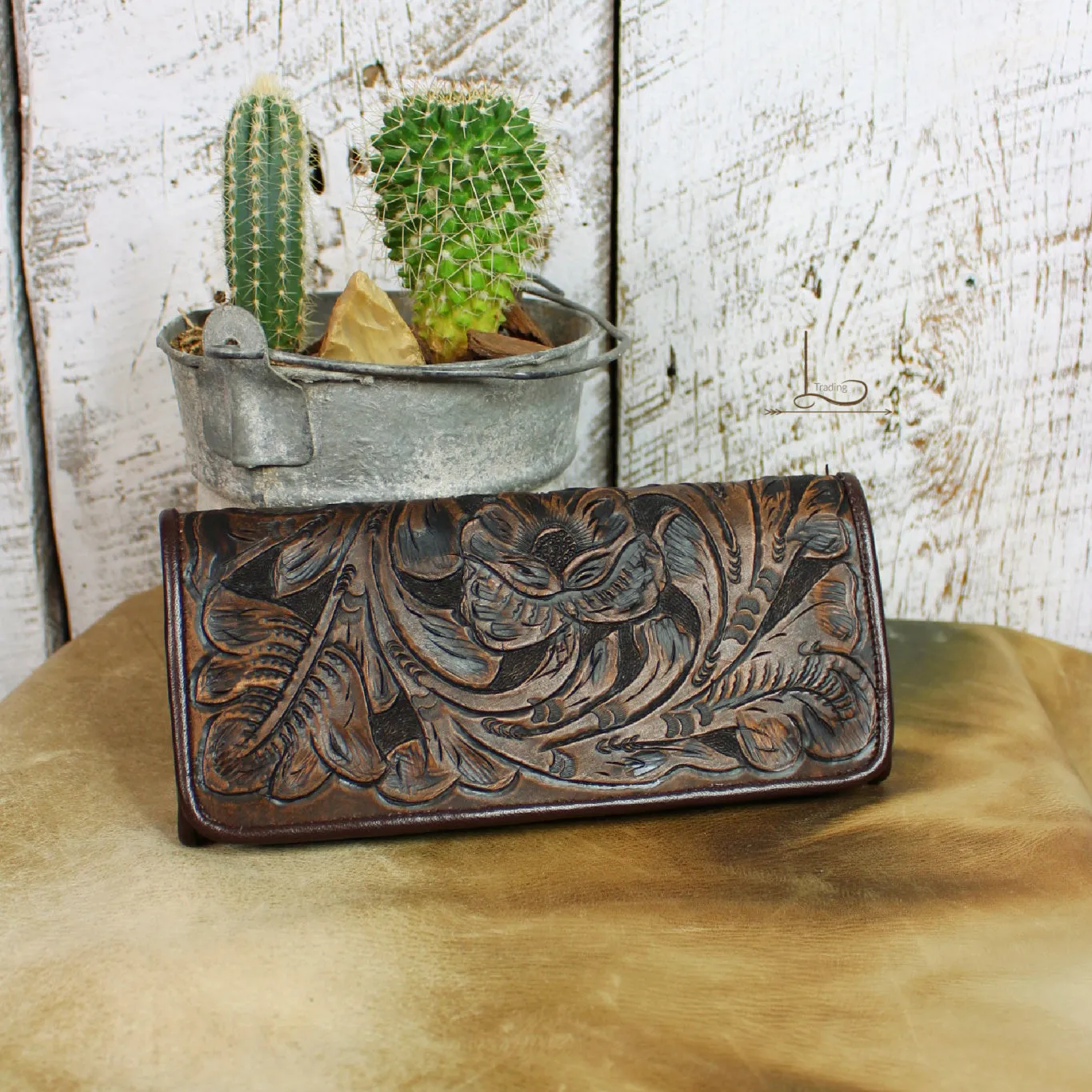 Antonio Tooled Leather Wallet in Espresso