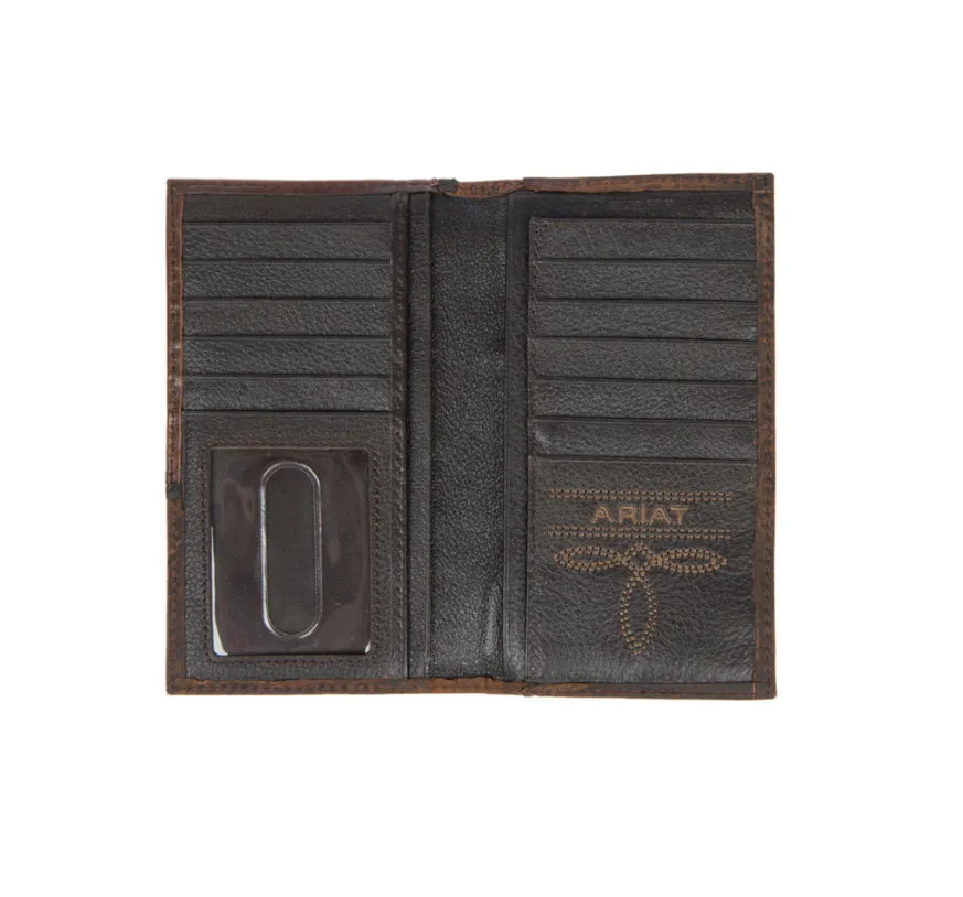 Ariat Cross Corner Overlay Brown Rodeo Leather Wallet