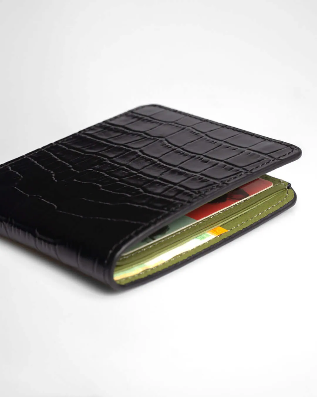 Artemis Croco Wallet - Black and Olive Green Leather