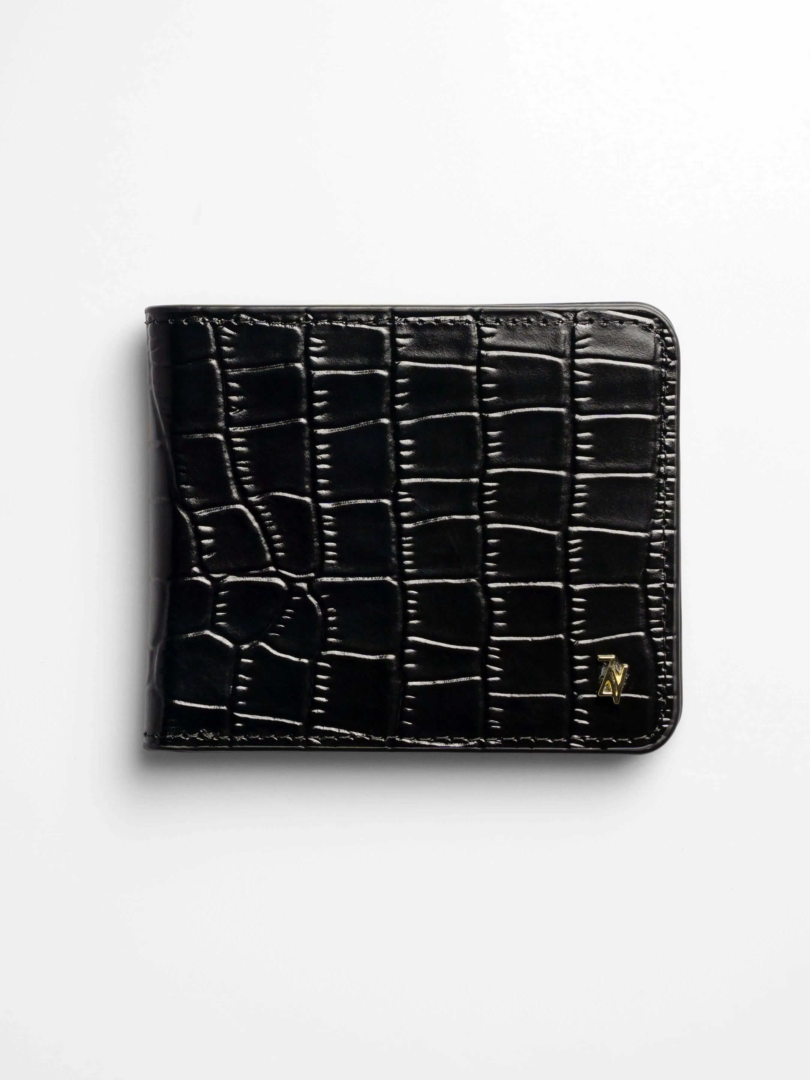 Artemis Croco Wallet - Black and Olive Green Leather