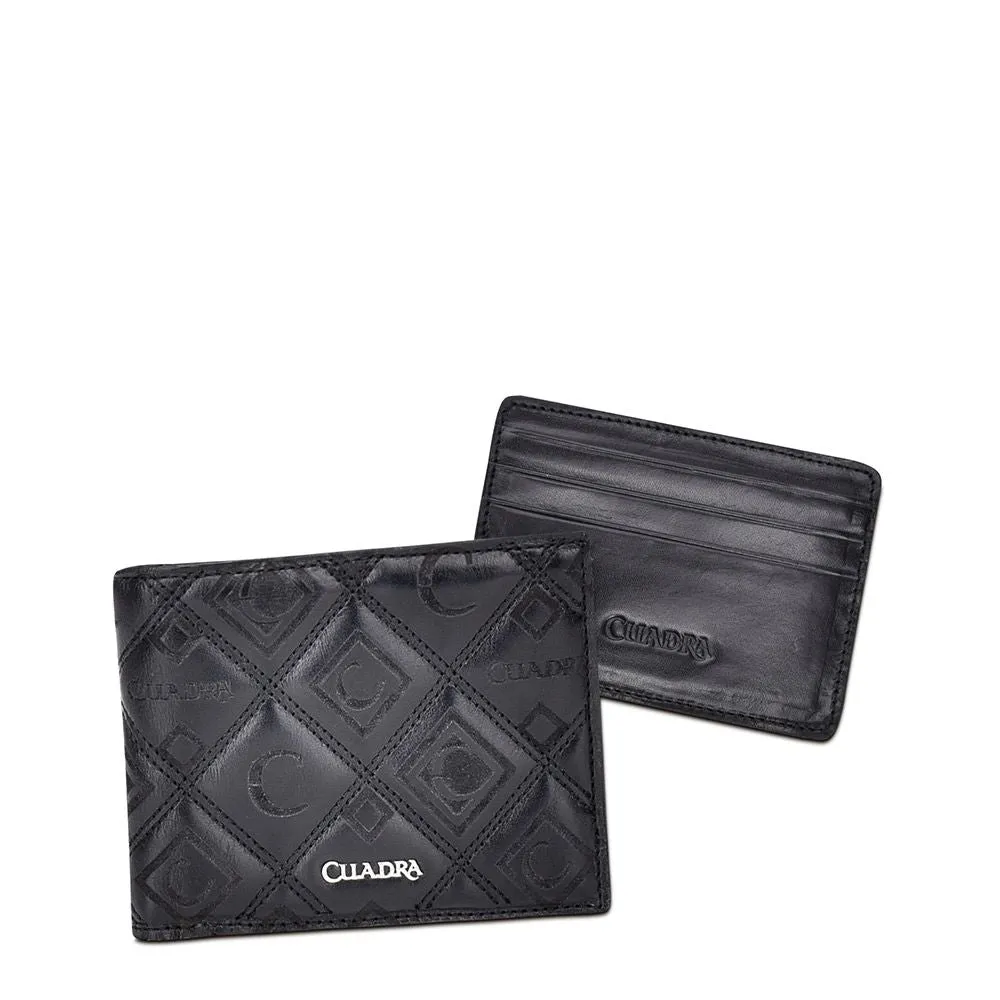 B3018RS - Cuadra black casual fashion calfskin leather bi fold wallet for men