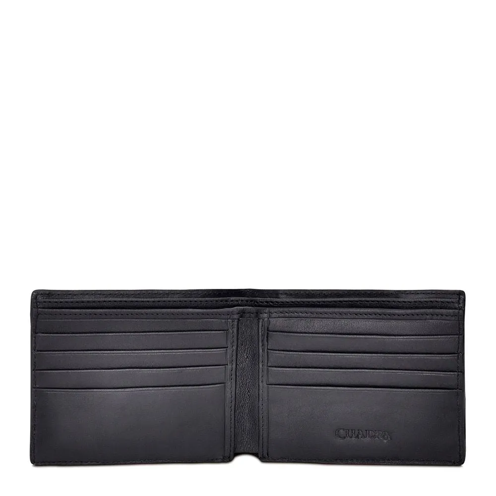 B3018RS - Cuadra black casual fashion calfskin leather bi fold wallet for men