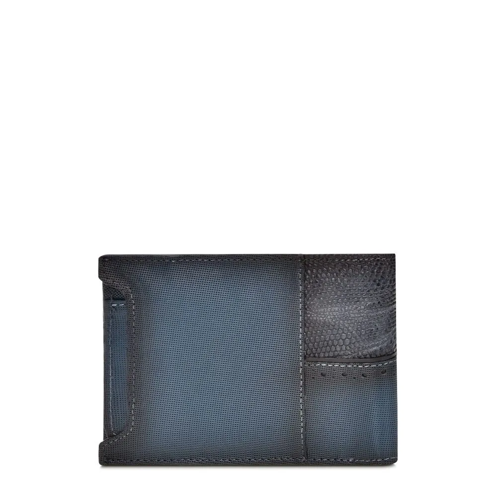 B3026LT - Cuadra navy fashion lizard leather bi fold wallet for men