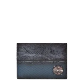 B3026LT - Cuadra navy fashion lizard leather bi fold wallet for men