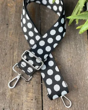 Bag Strap -  Black And White Polka Dot Print