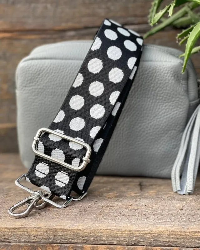 Bag Strap -  Black And White Polka Dot Print