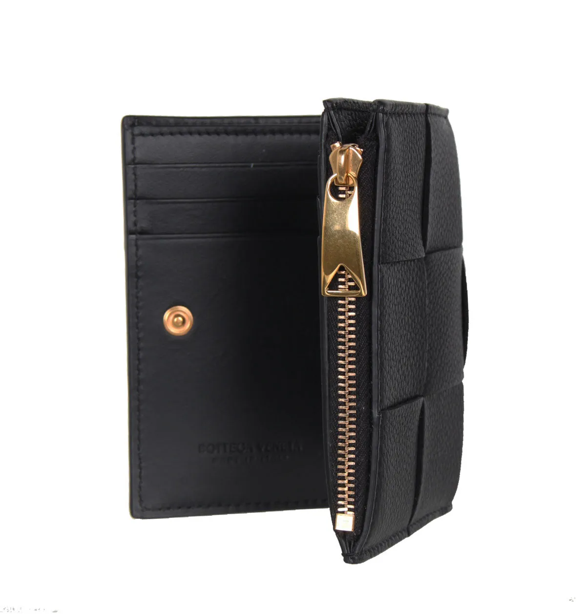 Bi-Fold Zip Wallet Intrecciato 19, Black (G)