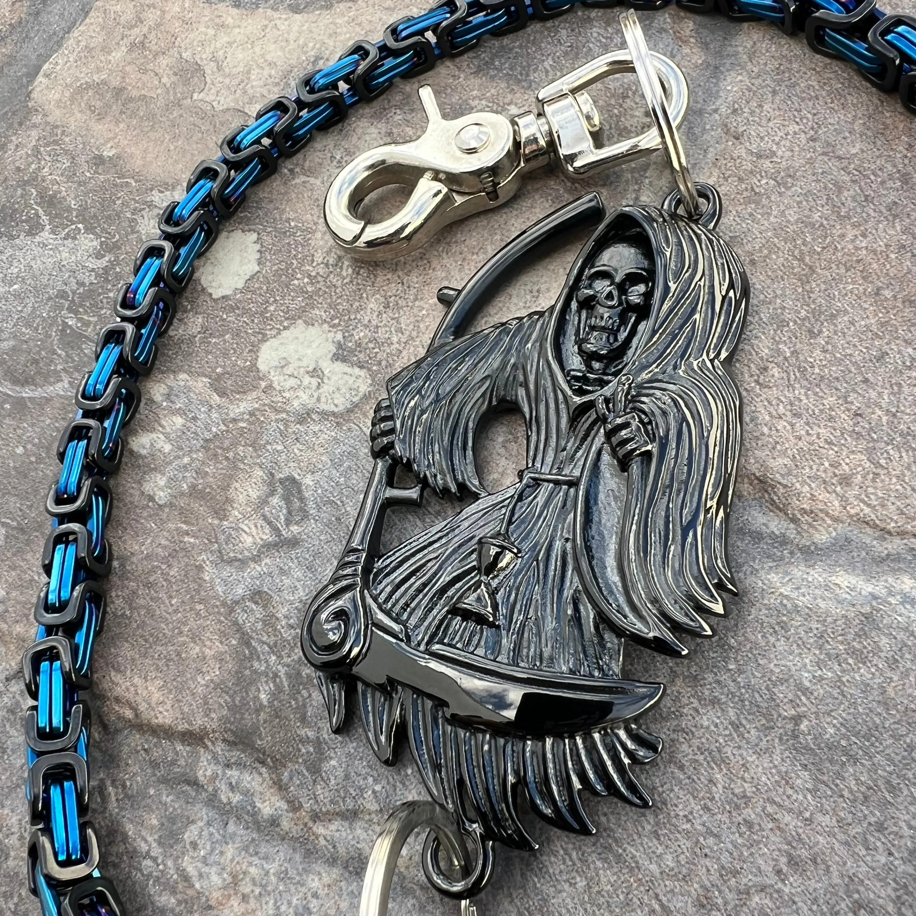 Black Grim Reaper Wallet Chain - Black & Blue Daytona Deluxe - WC14D