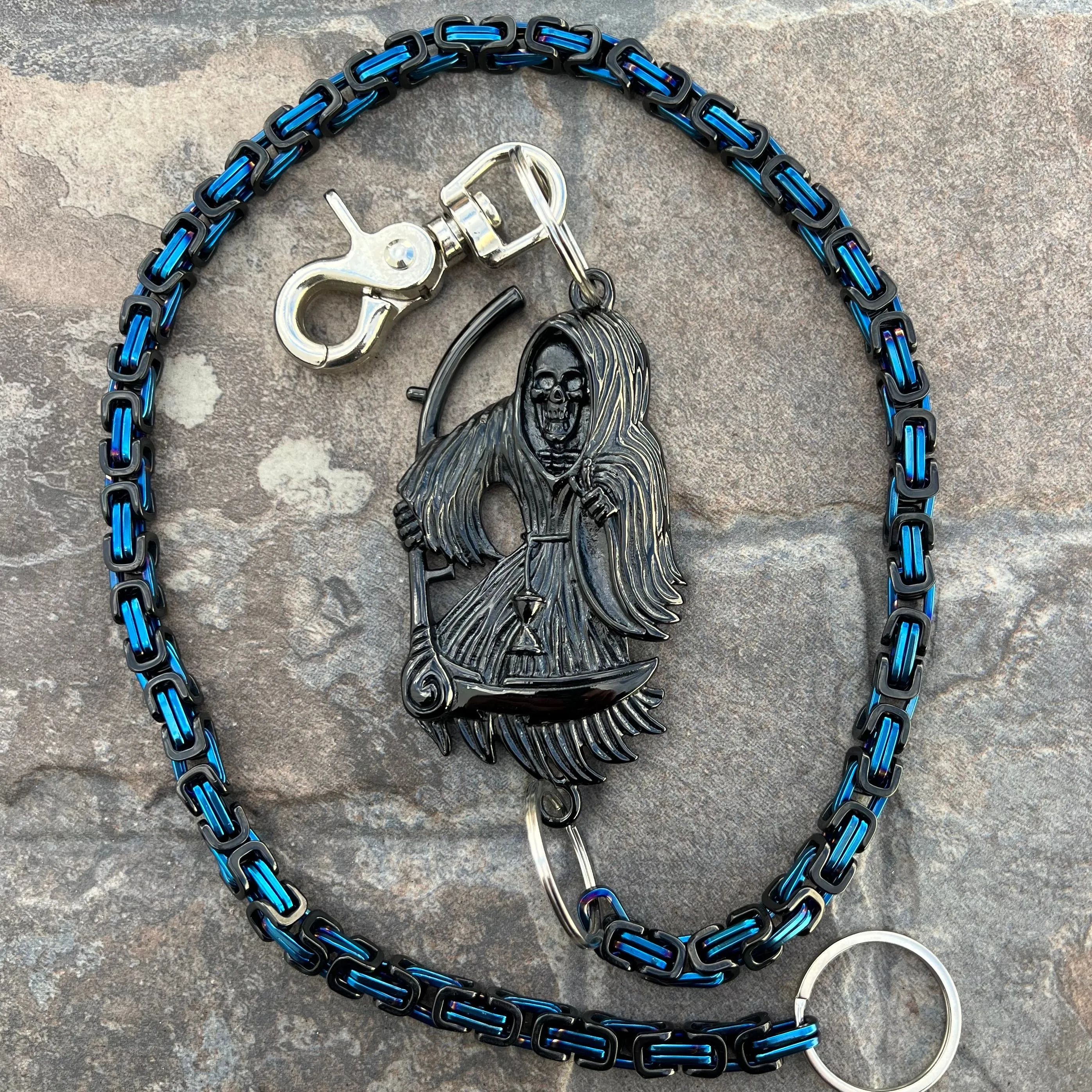 Black Grim Reaper Wallet Chain - Black & Blue Daytona Deluxe - WC14D