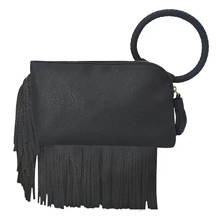 Black NGIL Faux Leather Fringe Wristlet