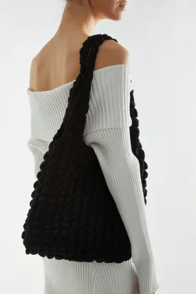 Black Popcorn Texture Shoulder-Bag