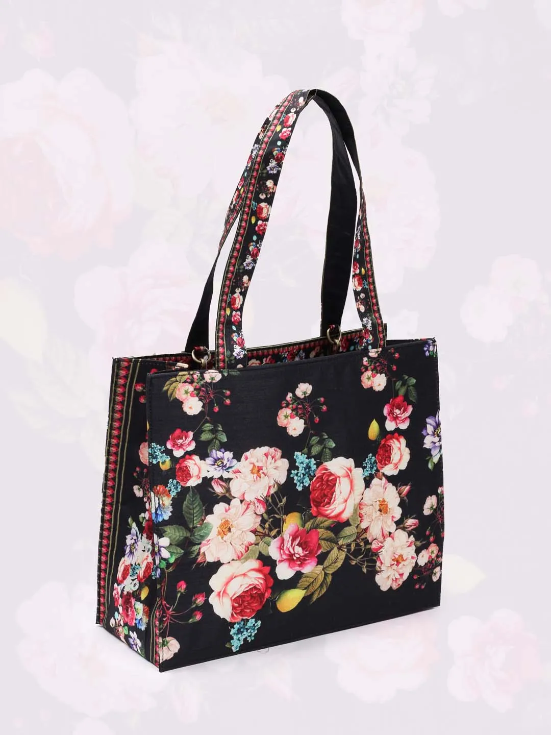 Black Printed Crepe Handbag