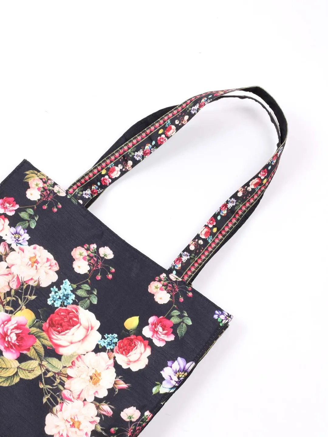 Black Printed Crepe Handbag