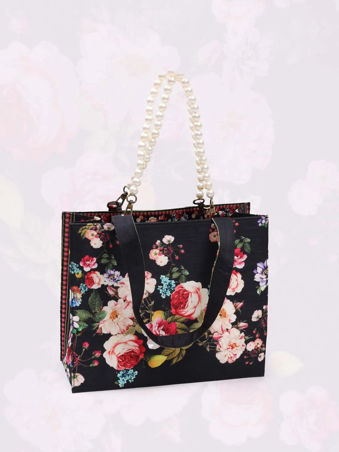 Black Printed Crepe Handbag