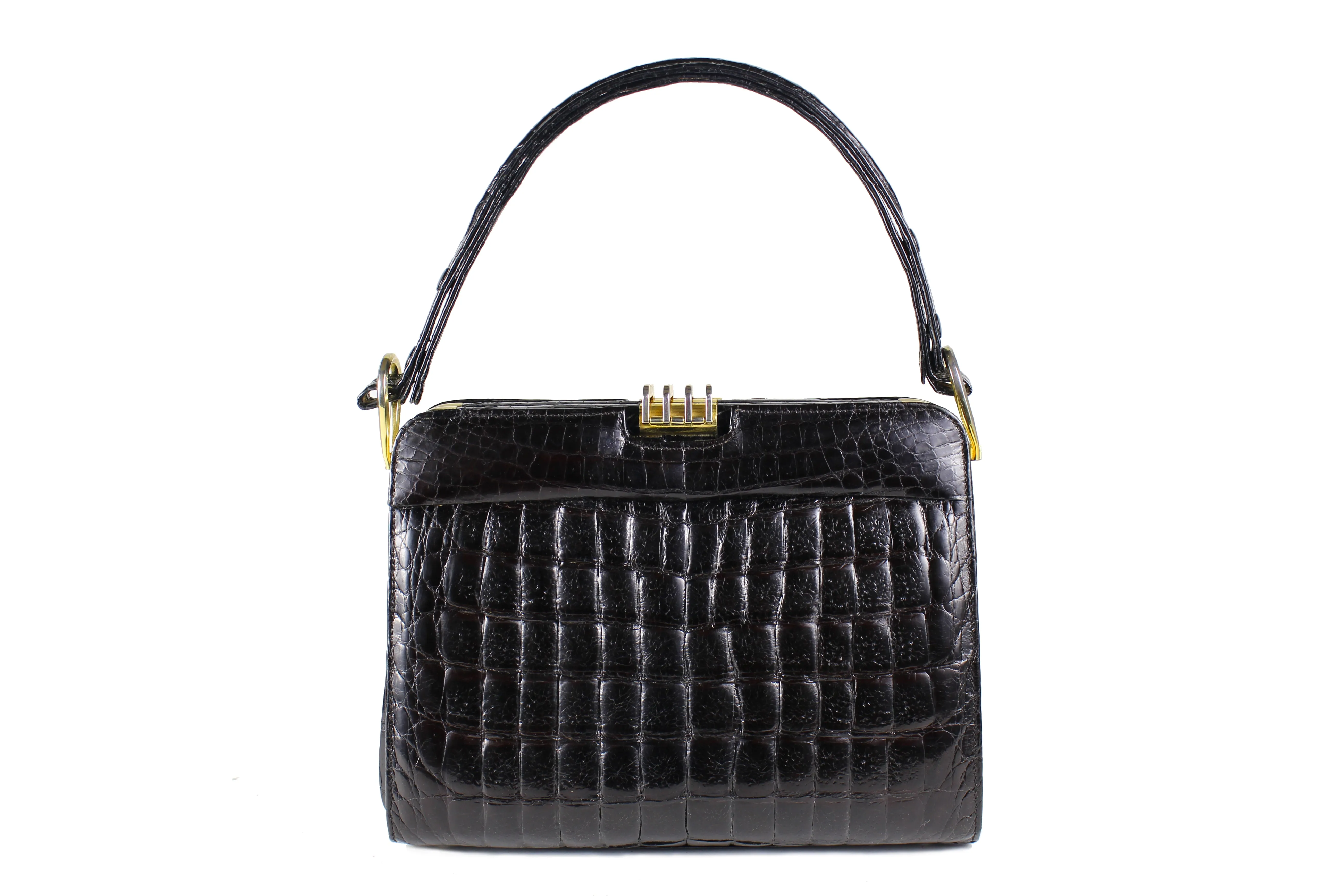 Black "sauvage" crocodile skin frame handbag