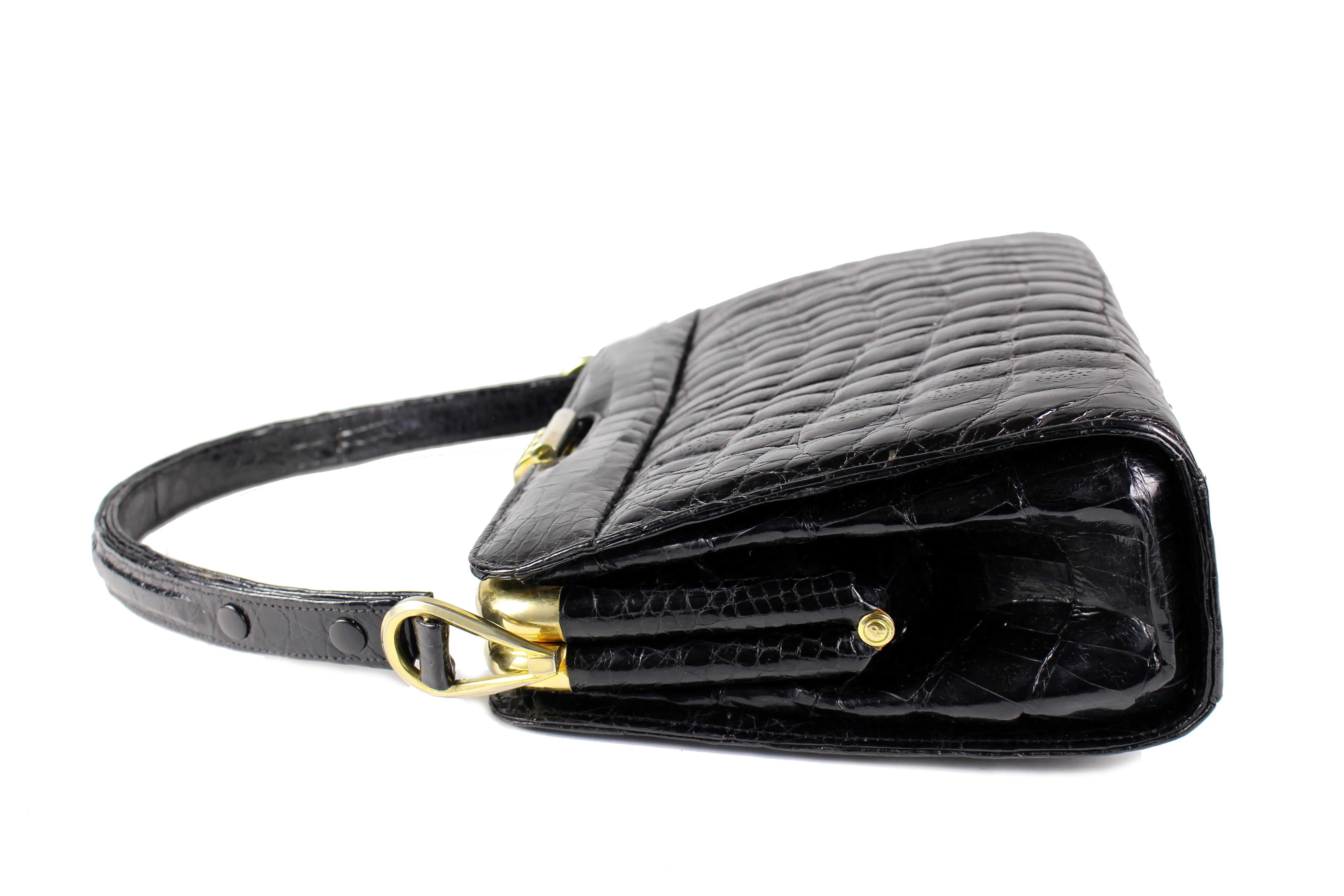 Black "sauvage" crocodile skin frame handbag