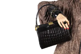 Black "sauvage" crocodile skin frame handbag