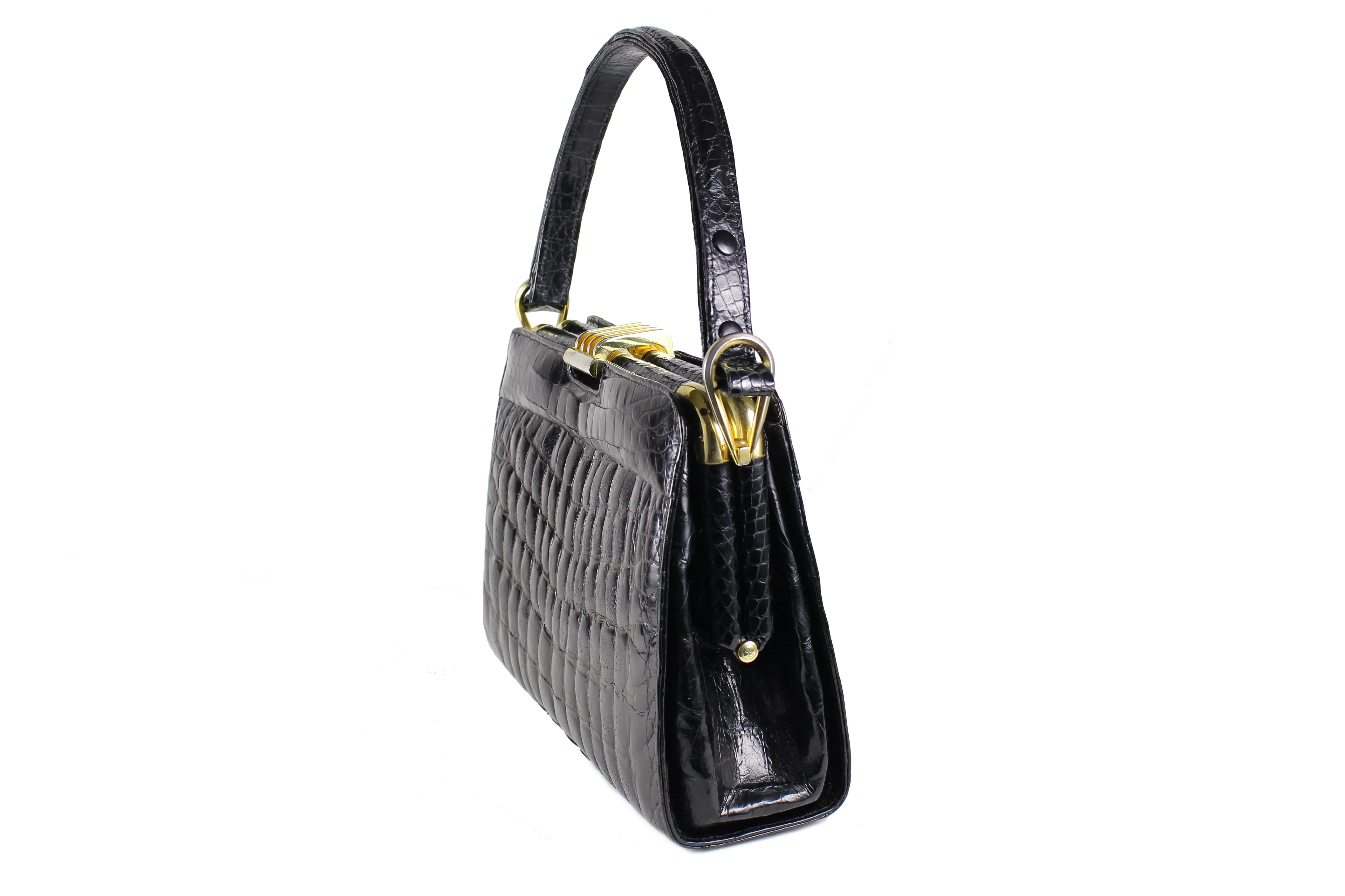 Black "sauvage" crocodile skin frame handbag