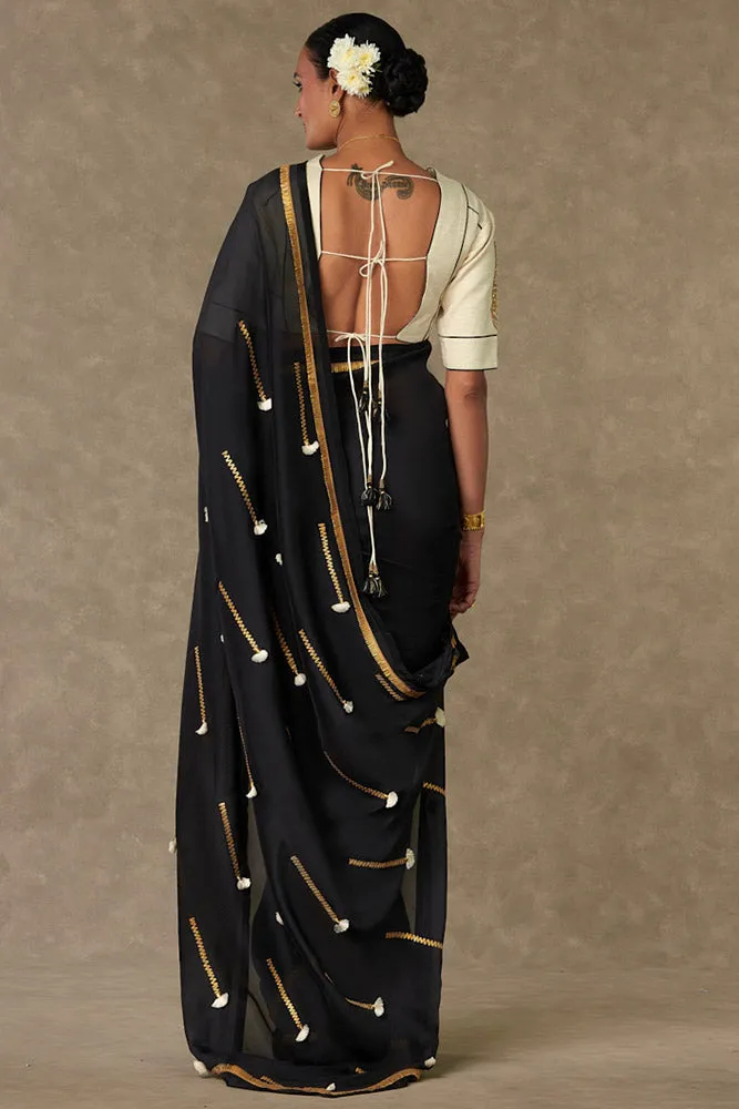 Black Tassel Gota Saree