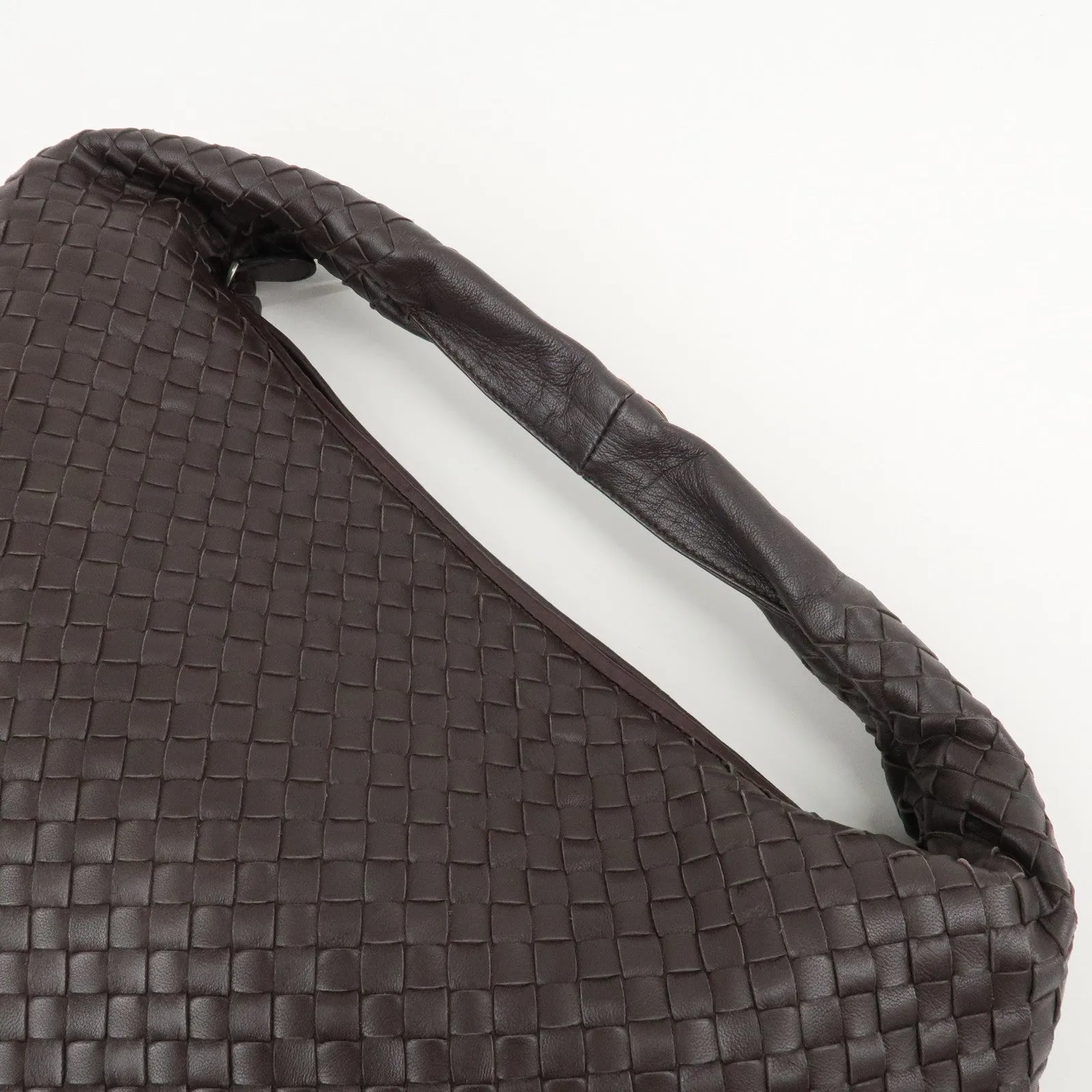 BOTTEGA VENETA Hobo Intrecciato Leather Shoulder Bag Dark Brown