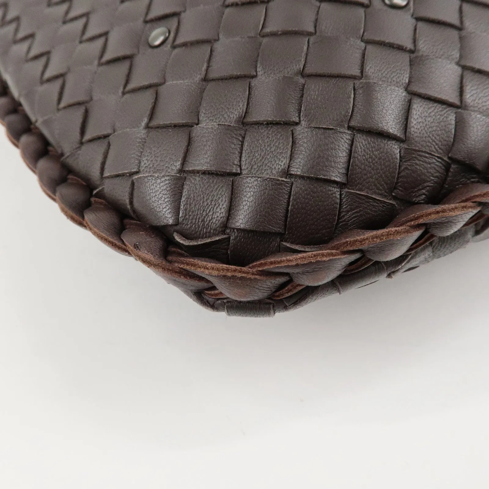 BOTTEGA VENETA Hobo Intrecciato Leather Shoulder Bag Dark Brown