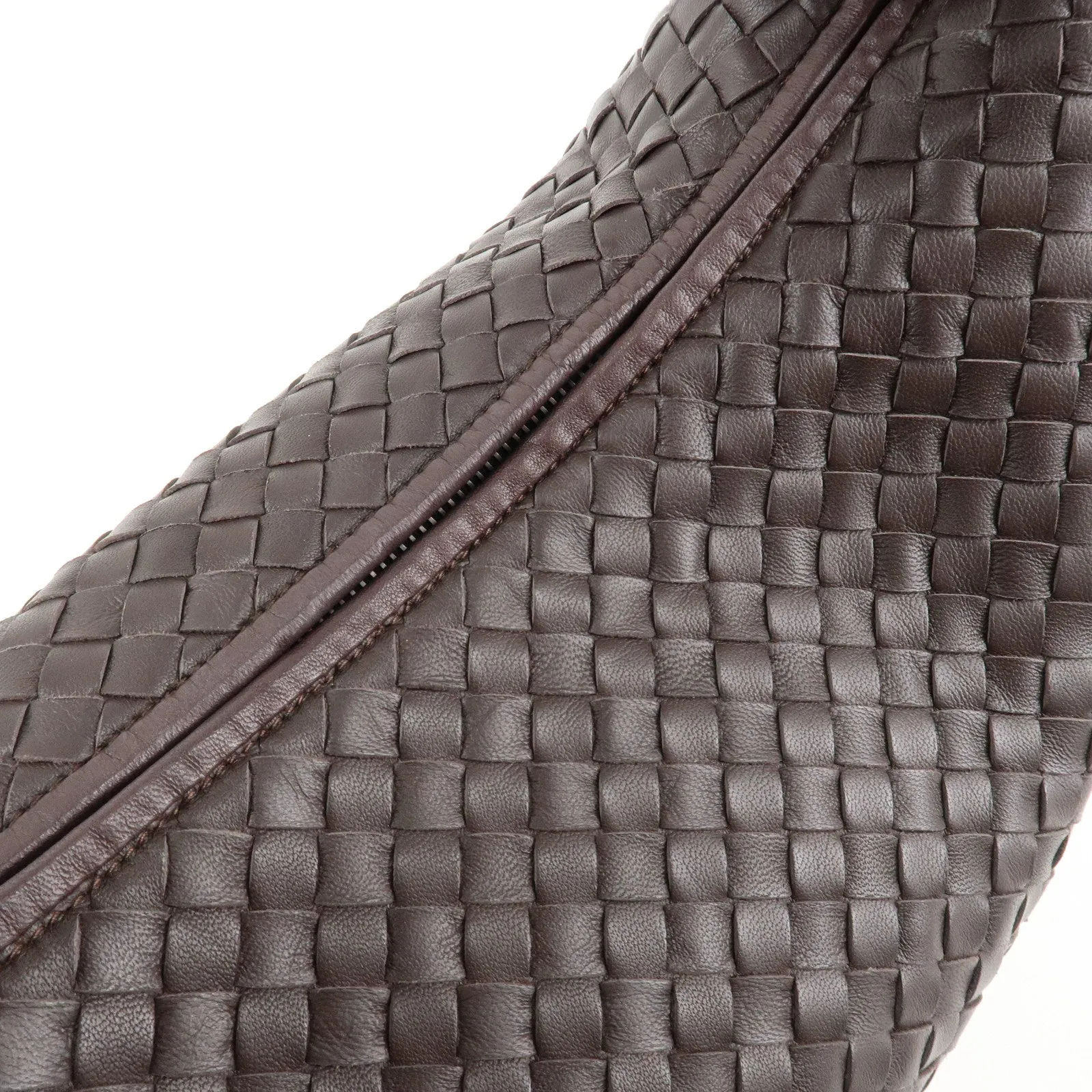 BOTTEGA VENETA Hobo Intrecciato Leather Shoulder Bag Dark Brown