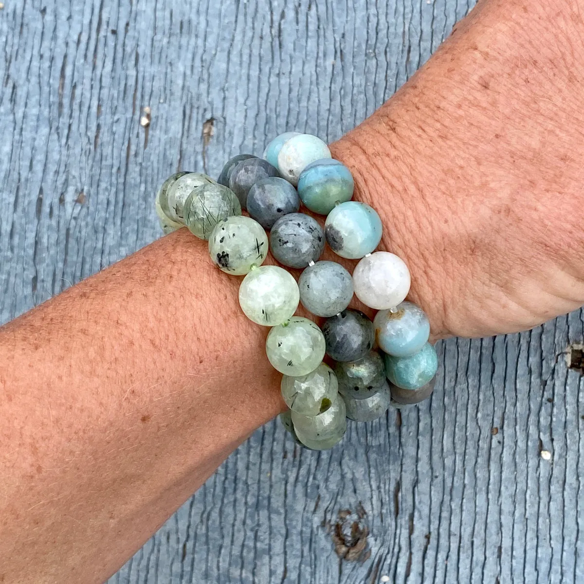 Bracelets to Repel Anxiety and Depression - Labradorite, Prehnite and Amazonite Trio