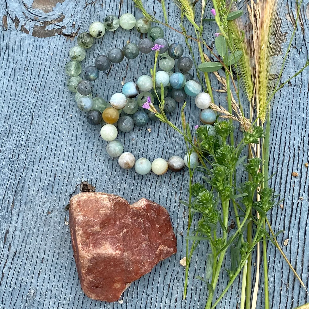 Bracelets to Repel Anxiety and Depression - Labradorite, Prehnite and Amazonite Trio