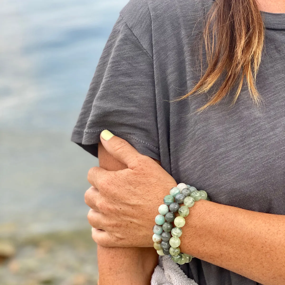 Bracelets to Repel Anxiety and Depression - Labradorite, Prehnite and Amazonite Trio