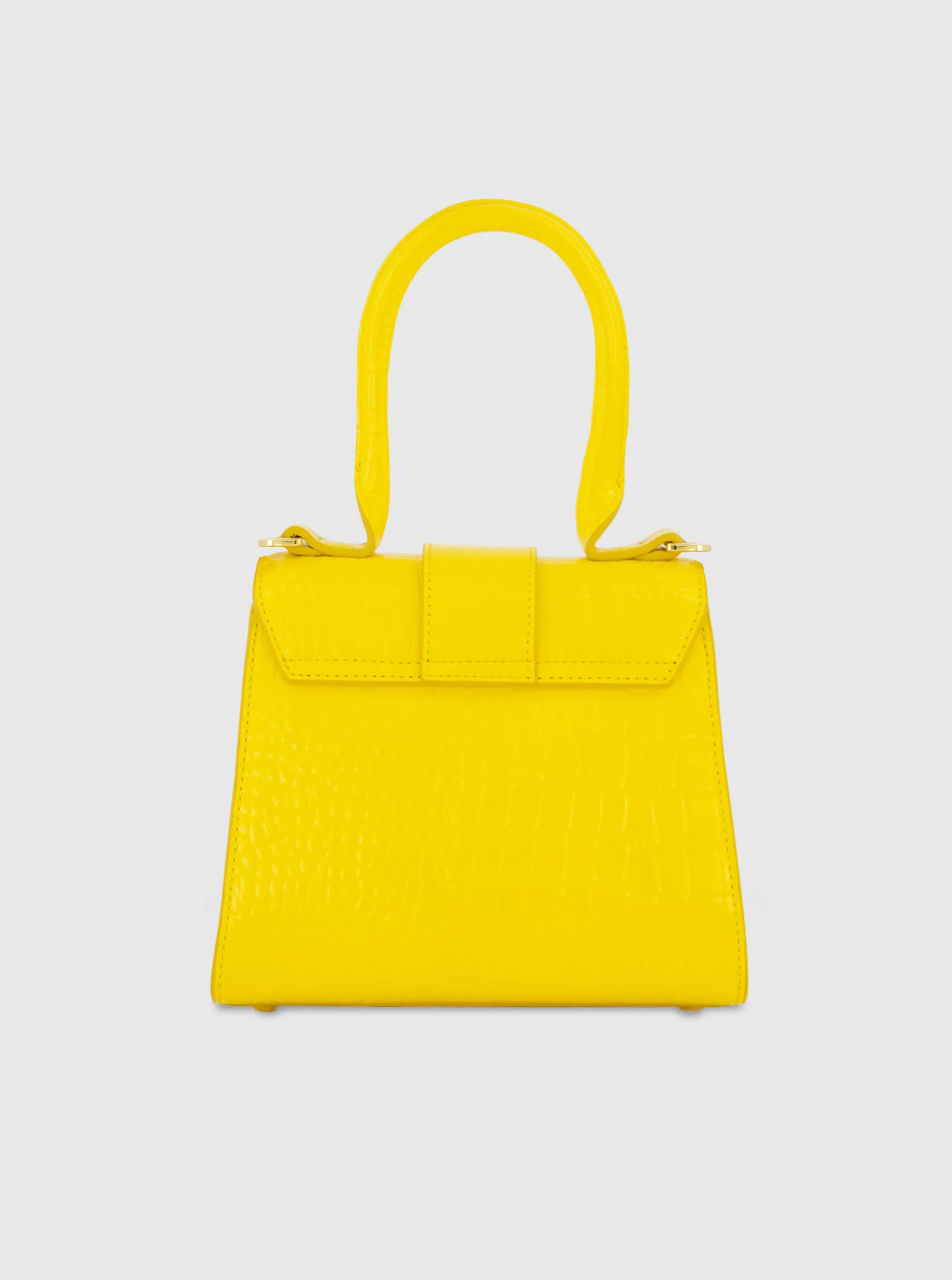 Buckled Mini Croco Sunshine Leather Handbag with Detachable Strap