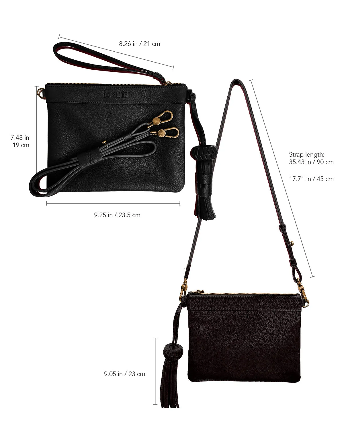 Camila Black Leather Clutch - Crossbody